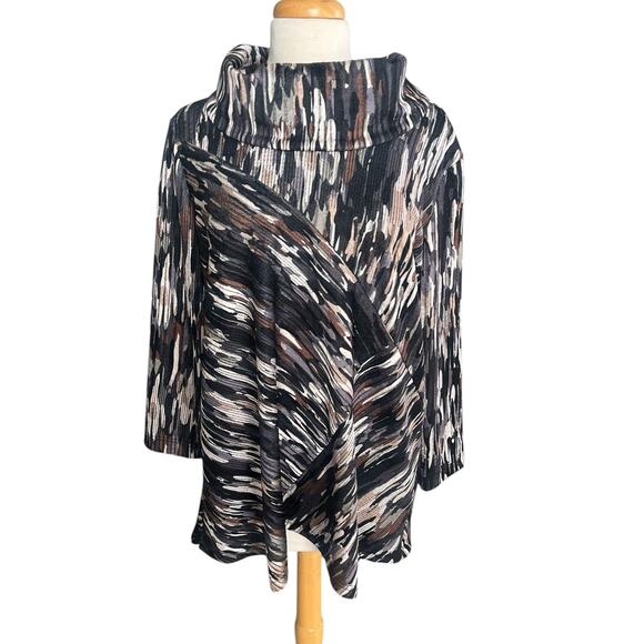 Ali Miles Tunic Top Blouse Cowl Neck Abstract Artsy Textured 3/4 Sleeve Large - Picture 2 of 9